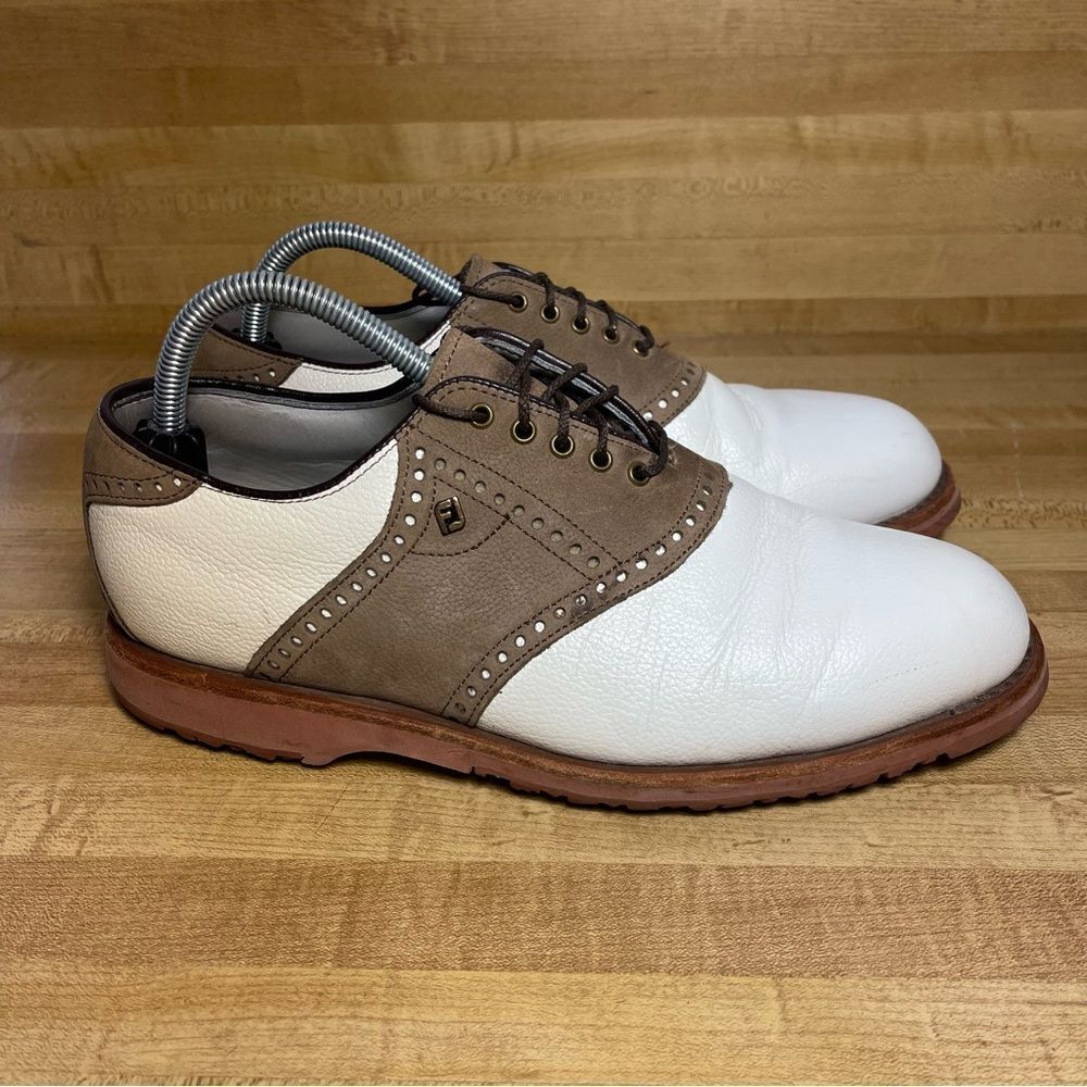Footjoy Classics Dry Premiere Mens Golf Shoes Size 8E 55503 White/Brown Leather
